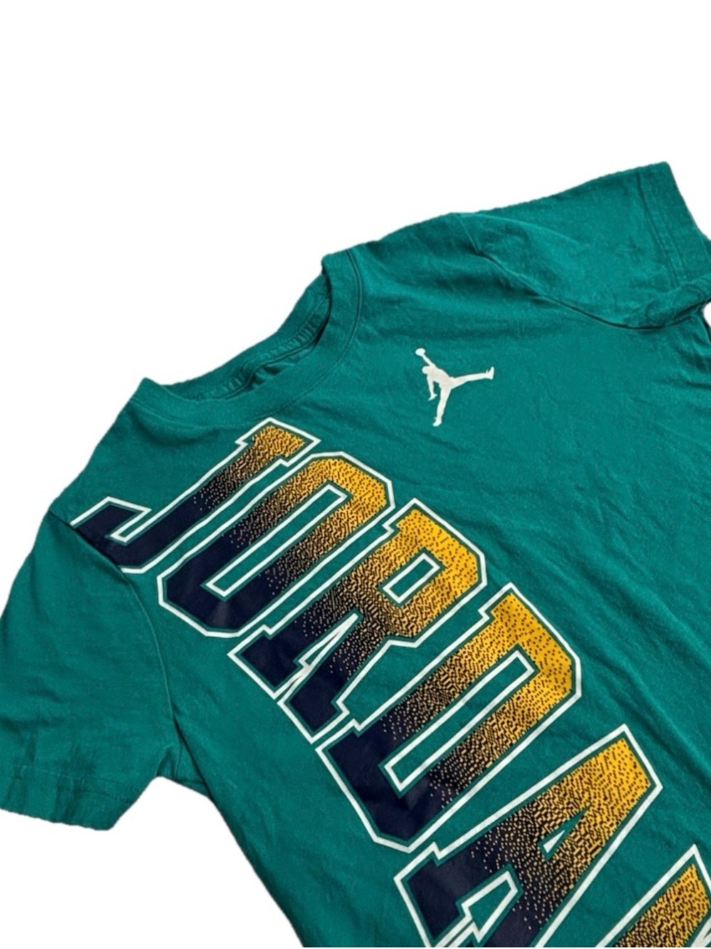 Jordan Boys Jumpman Logo Graphic Print T-Shirt Teal Size 7 Cotton Crewneck - Picture 5 of 7